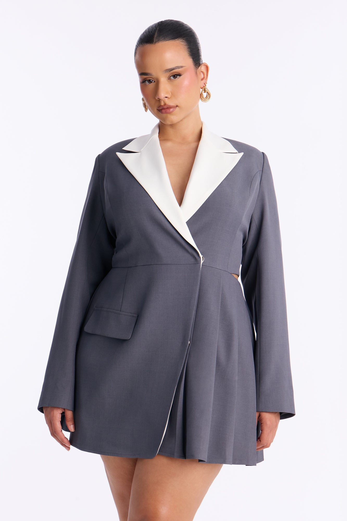 Out Of Time Pleated Blazer Mini Dress - Grey