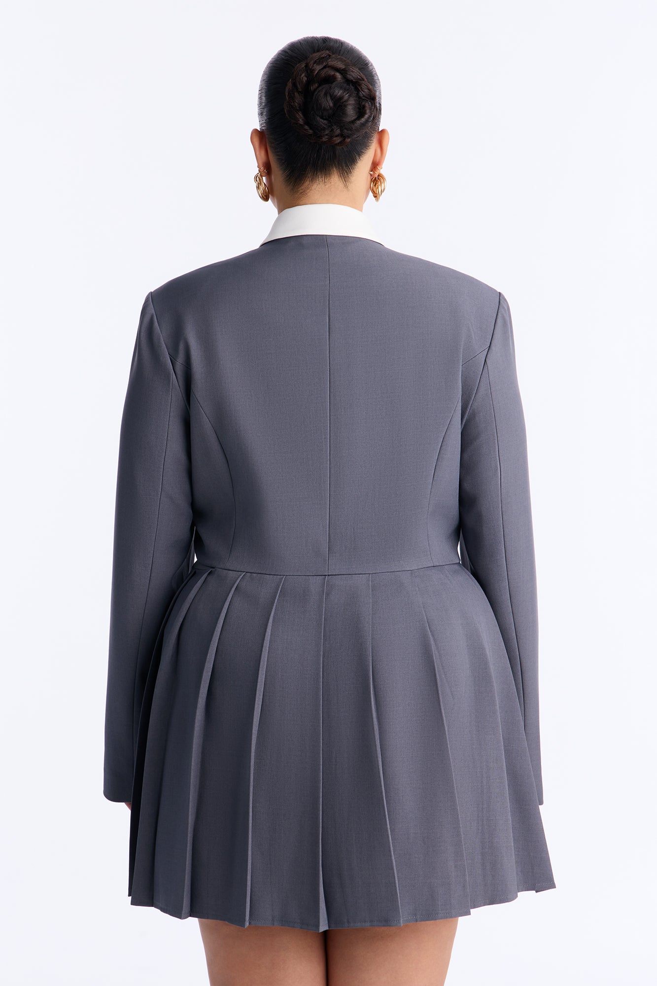 Out Of Time Pleated Blazer Mini Dress - Grey