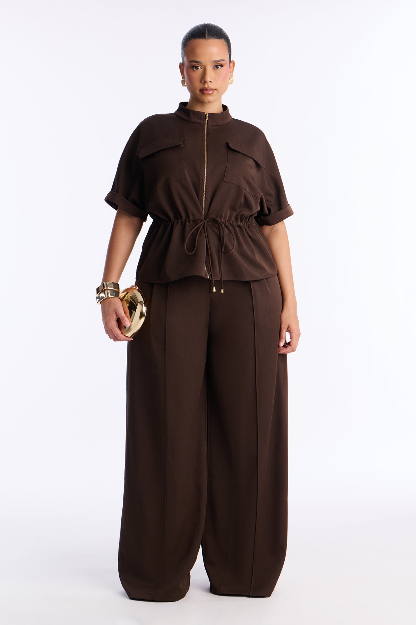 Niveah Wide Leg Pant Set - Brown