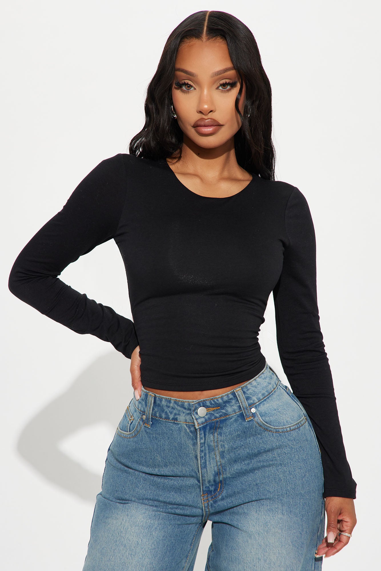 Gianna Double Lined Long Sleeve Top - Black