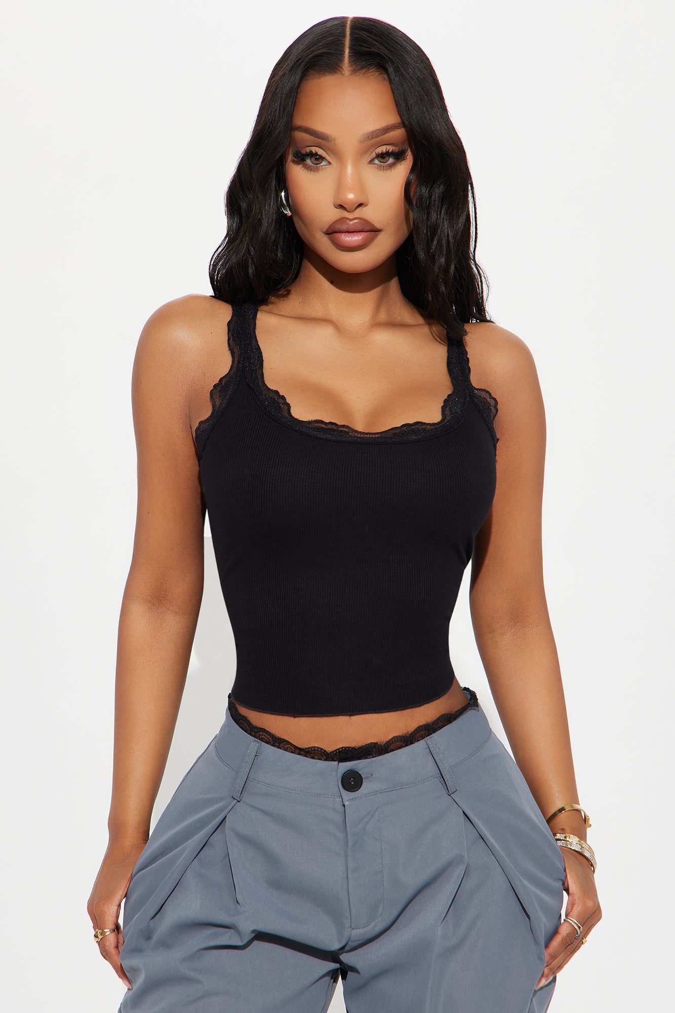 Julianna Lace Trim Tank - Black