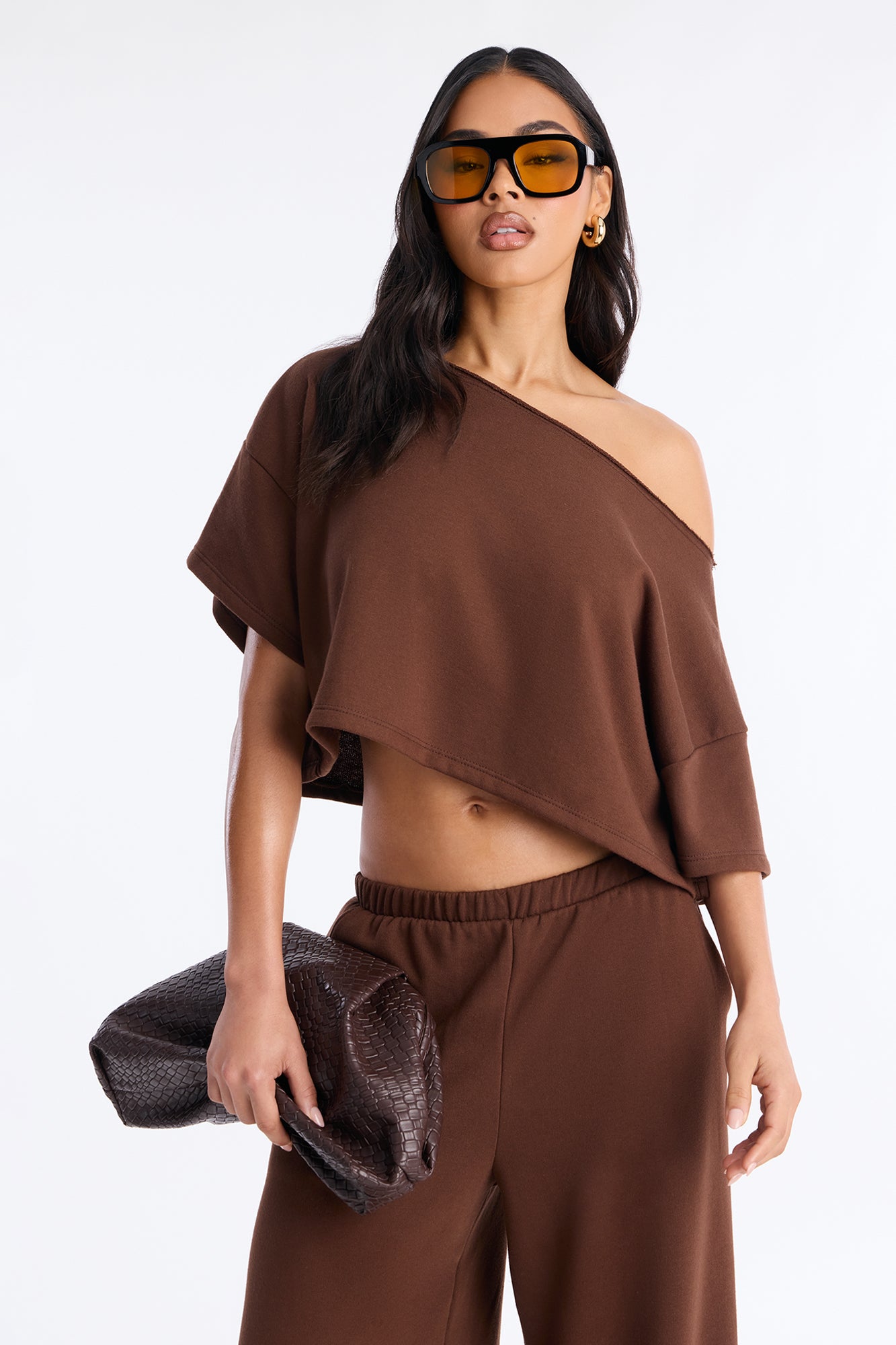 Chill Status Off Shoulder Pant Set - Mocha