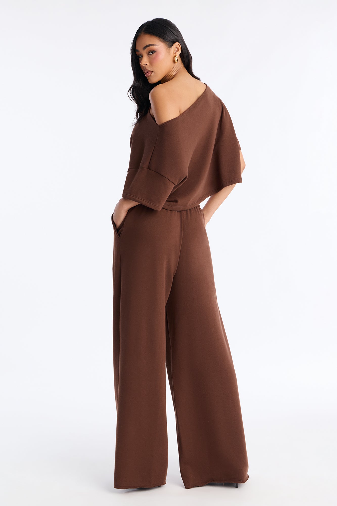 Chill Status Off Shoulder Pant Set - Mocha