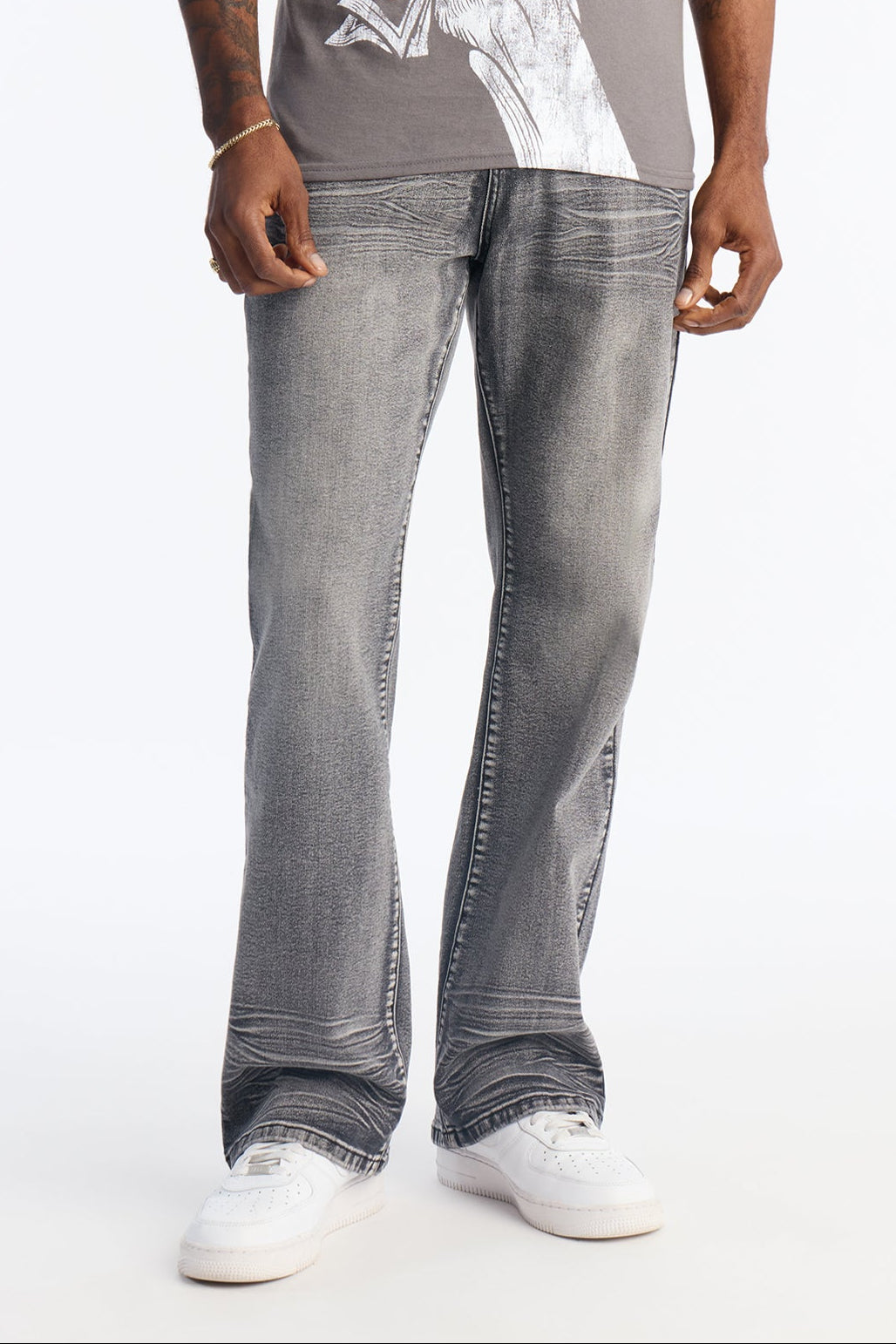 Stacked Slim Flare Raw Chaos Jeans - Black Wash