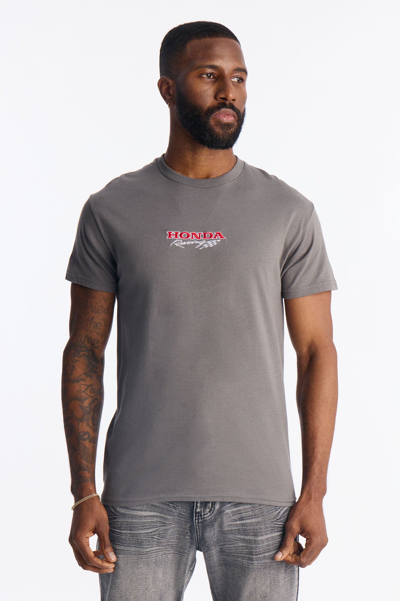Honda Racing Embroidery Short Sleeve Tee - Charcoal