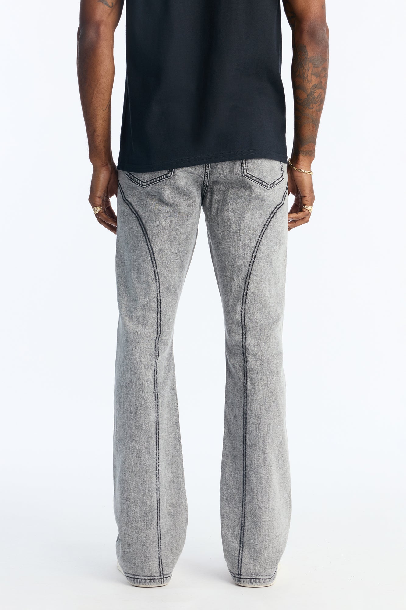 Stacked Skinny Flare Thick Thread Jean - Grey