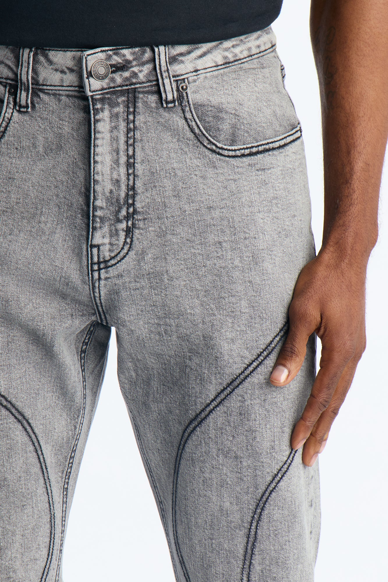 Stacked Skinny Flare Thick Thread Jean - Grey