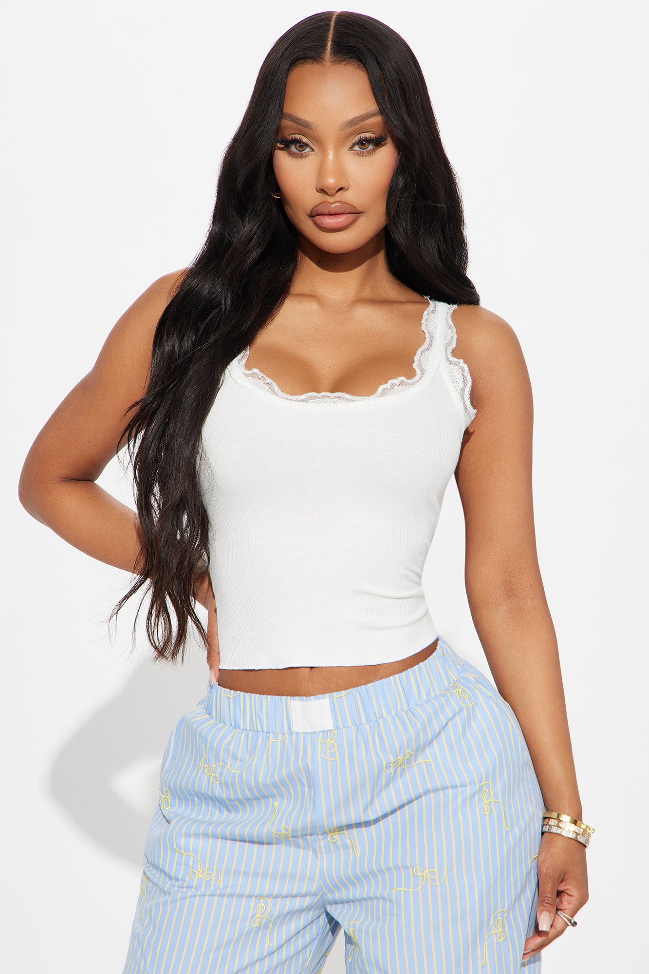 Julianna Lace Trim Tank - White