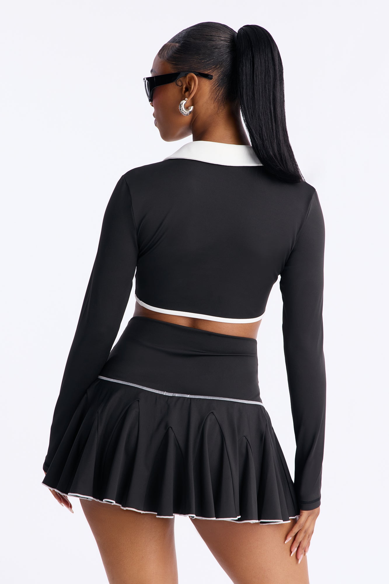 Betsy Pleated Mini Skirt Set - Black