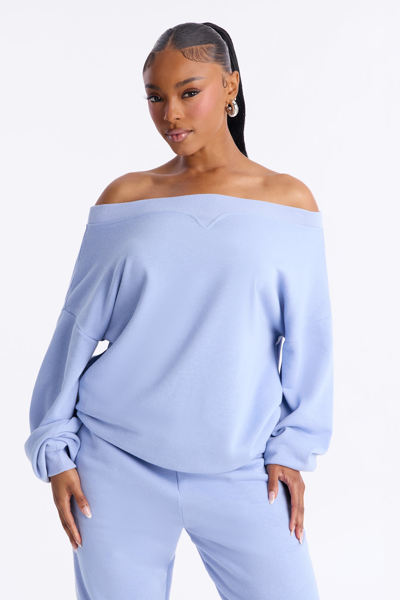 Olivia Fleece Off Shoulder Sweatshirt - Periwinkle