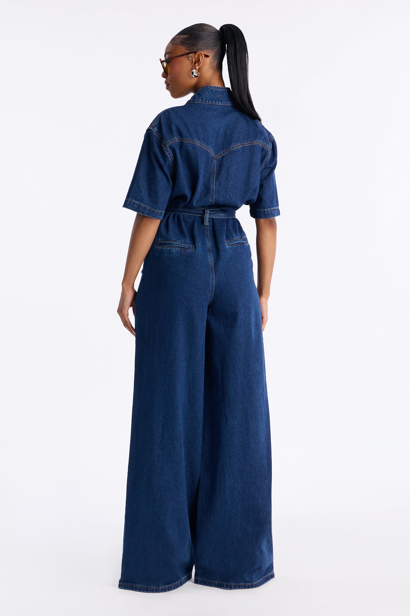 Nika Tie Waist Denim Jumpsuit - Dark Wash