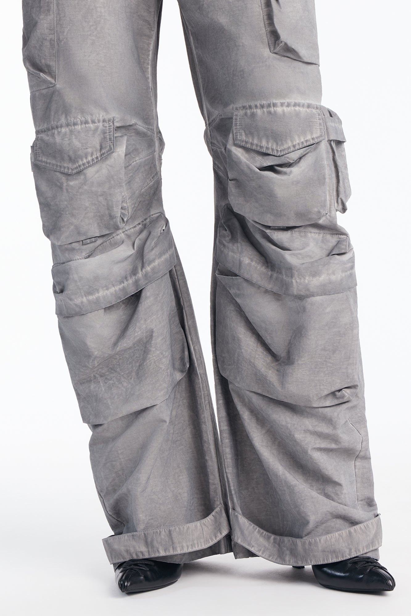 Talk It Up Oversized Distressed Washed Cargo Pant - Charcoal