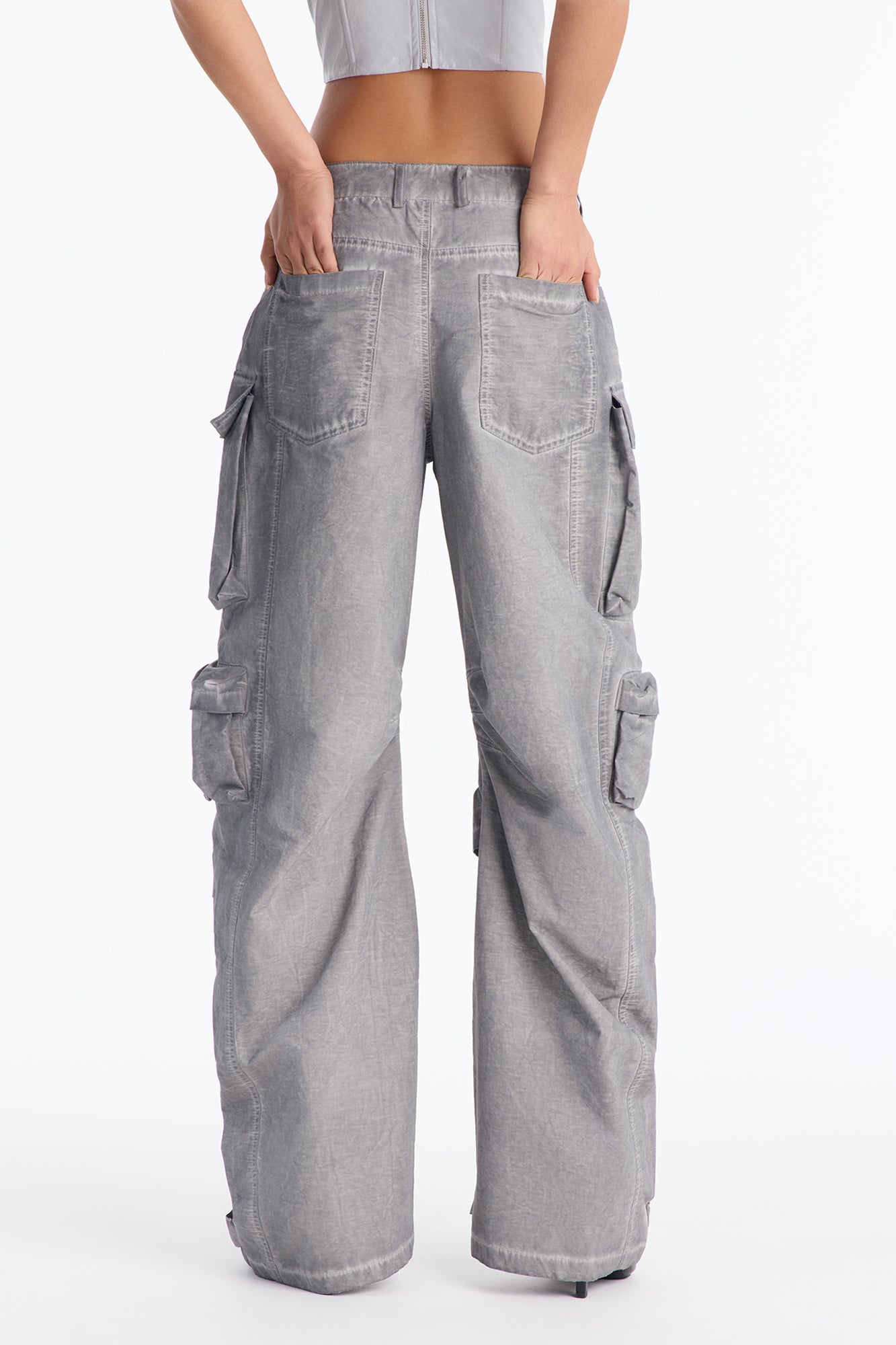 Talk It Up Oversized Distressed Washed Cargo Pant - Charcoal