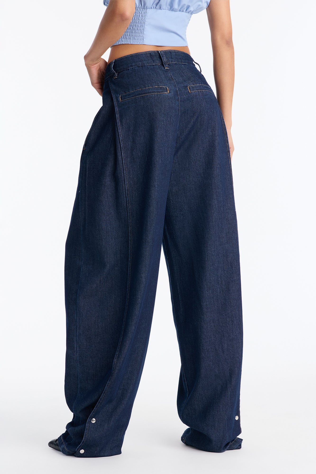 Oh Snap Trouser Wide Leg Jeans - Dark Denim