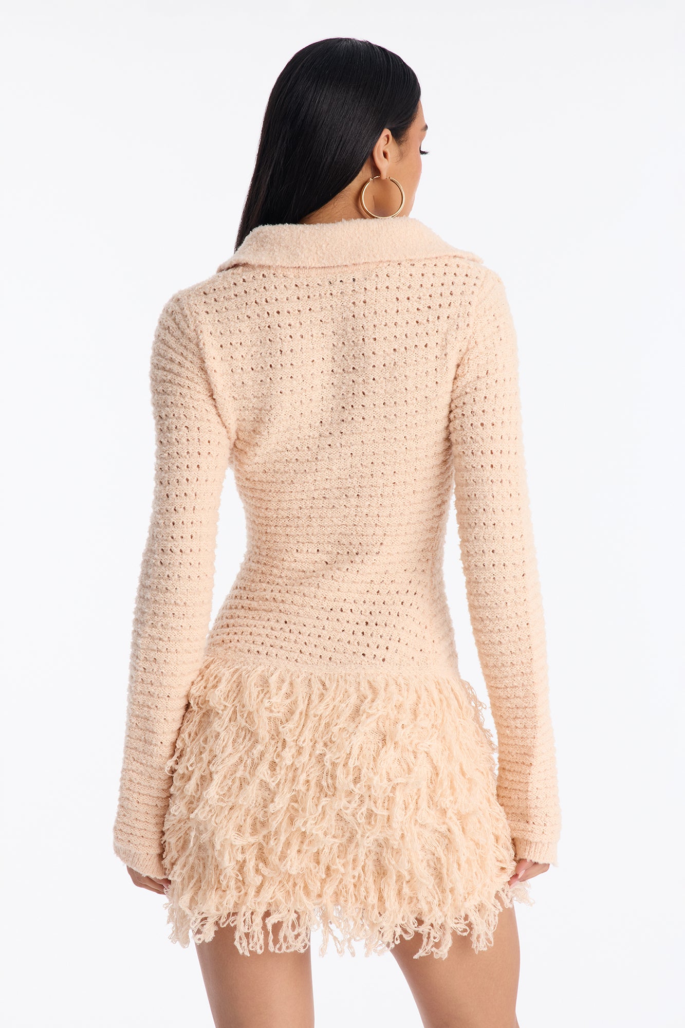 Forever Yours Fringe Trim Sweater Mini Dress - Cream