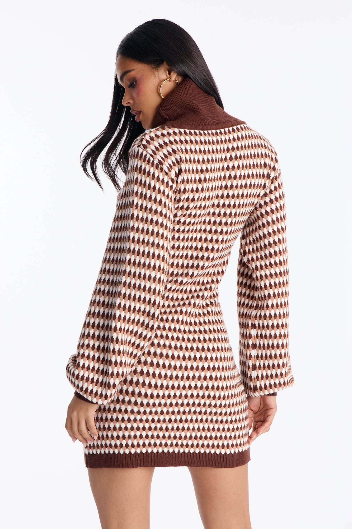 Mabel Long Sleeve Sweater Mini Dress - Brown Combo