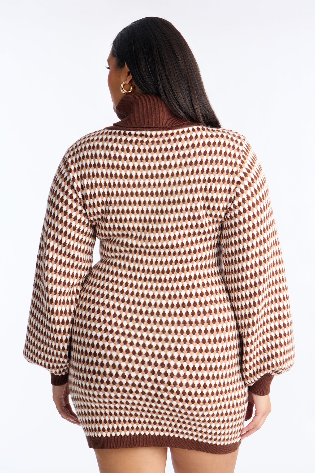 Mabel Long Sleeve Sweater Mini Dress - Brown Combo