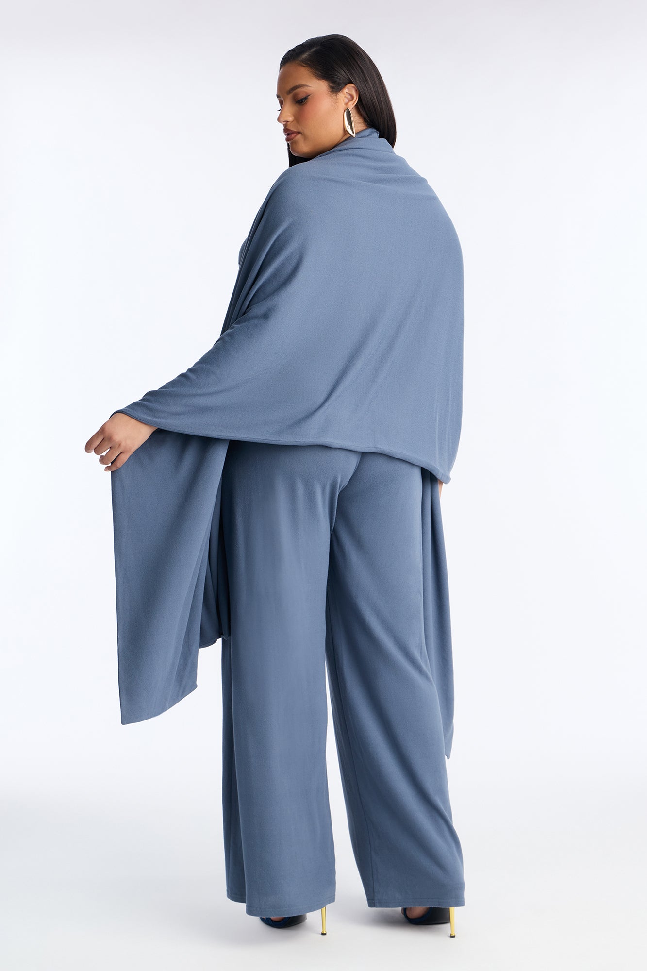 Breanna 2 Piece Wide Leg Jumpsuit And Wrap Set - Charcoal
