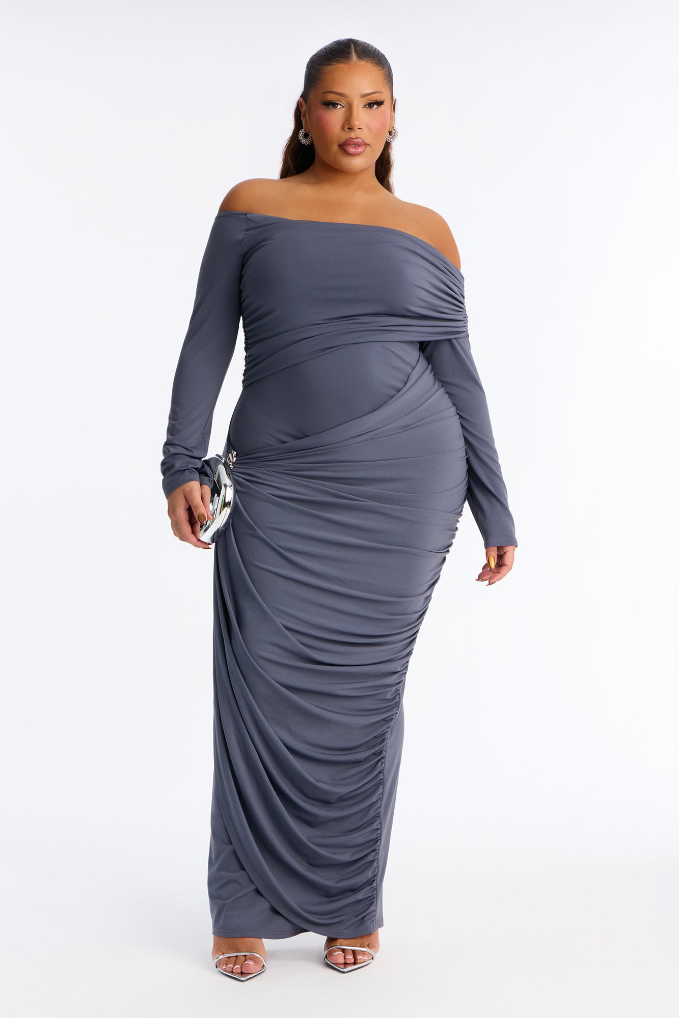 Not Your Type Off Shoulder Maxi Dress - Charcoal
