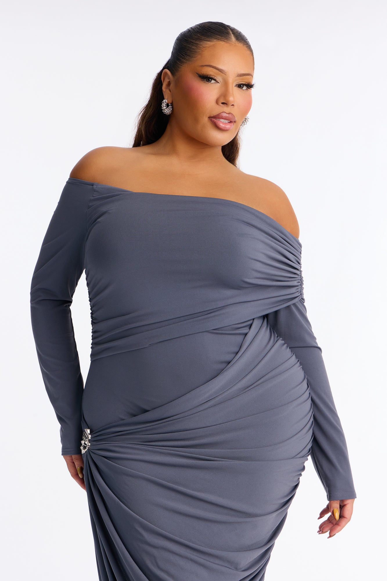 Not Your Type Off Shoulder Maxi Dress - Charcoal