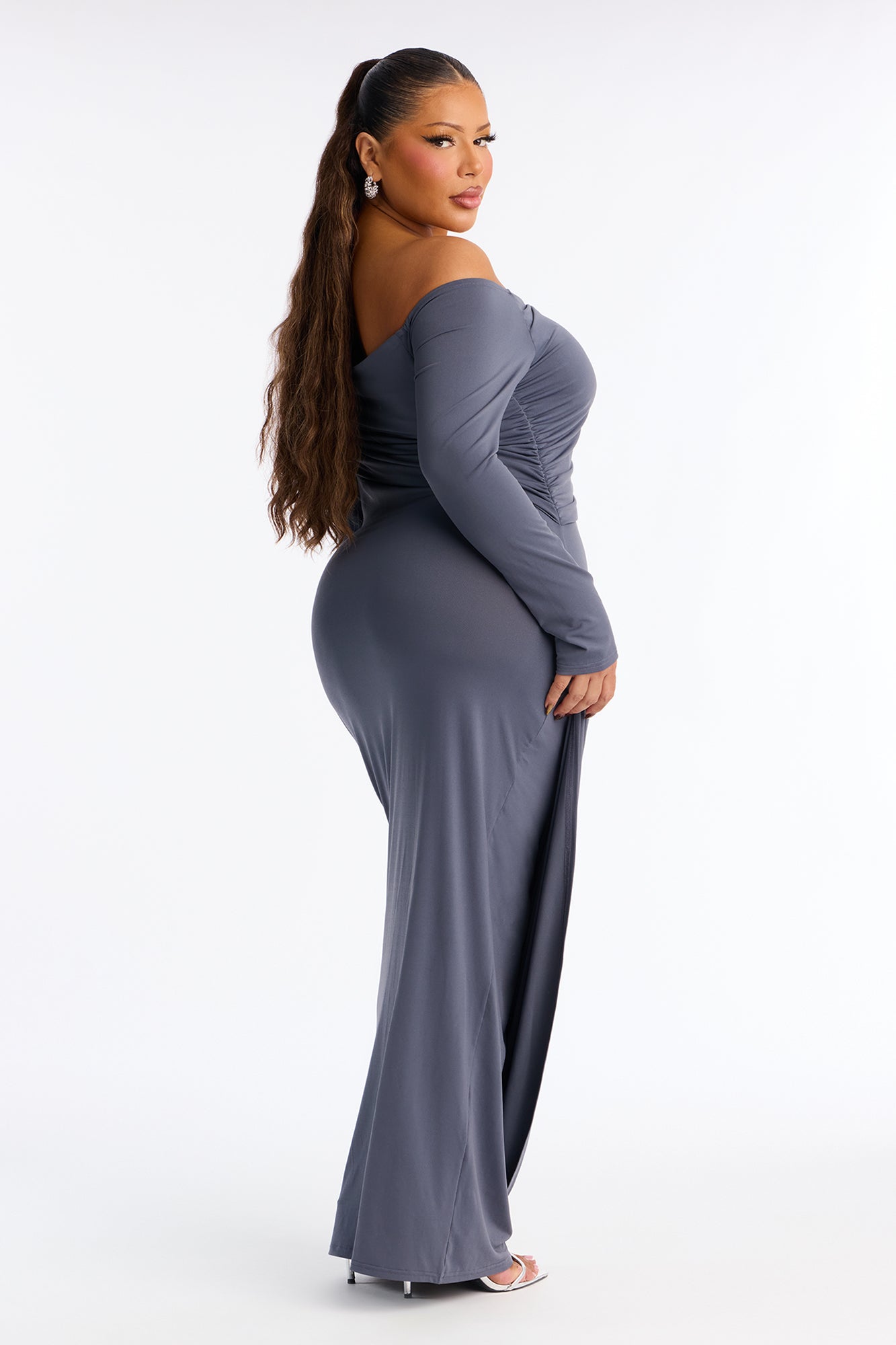 Not Your Type Off Shoulder Maxi Dress - Charcoal