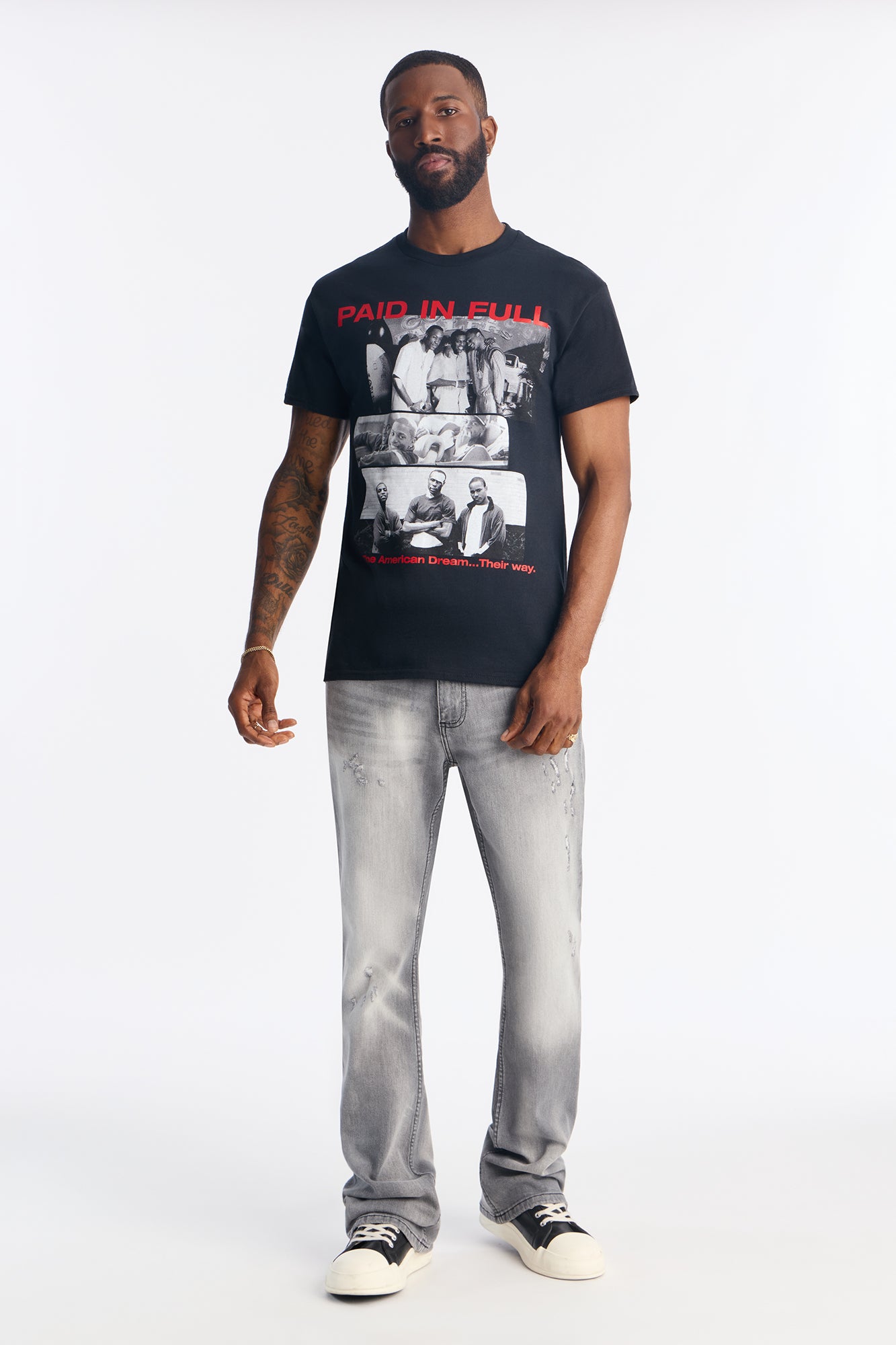 Paid In Full Short Paneled Sleeve Tee - Black