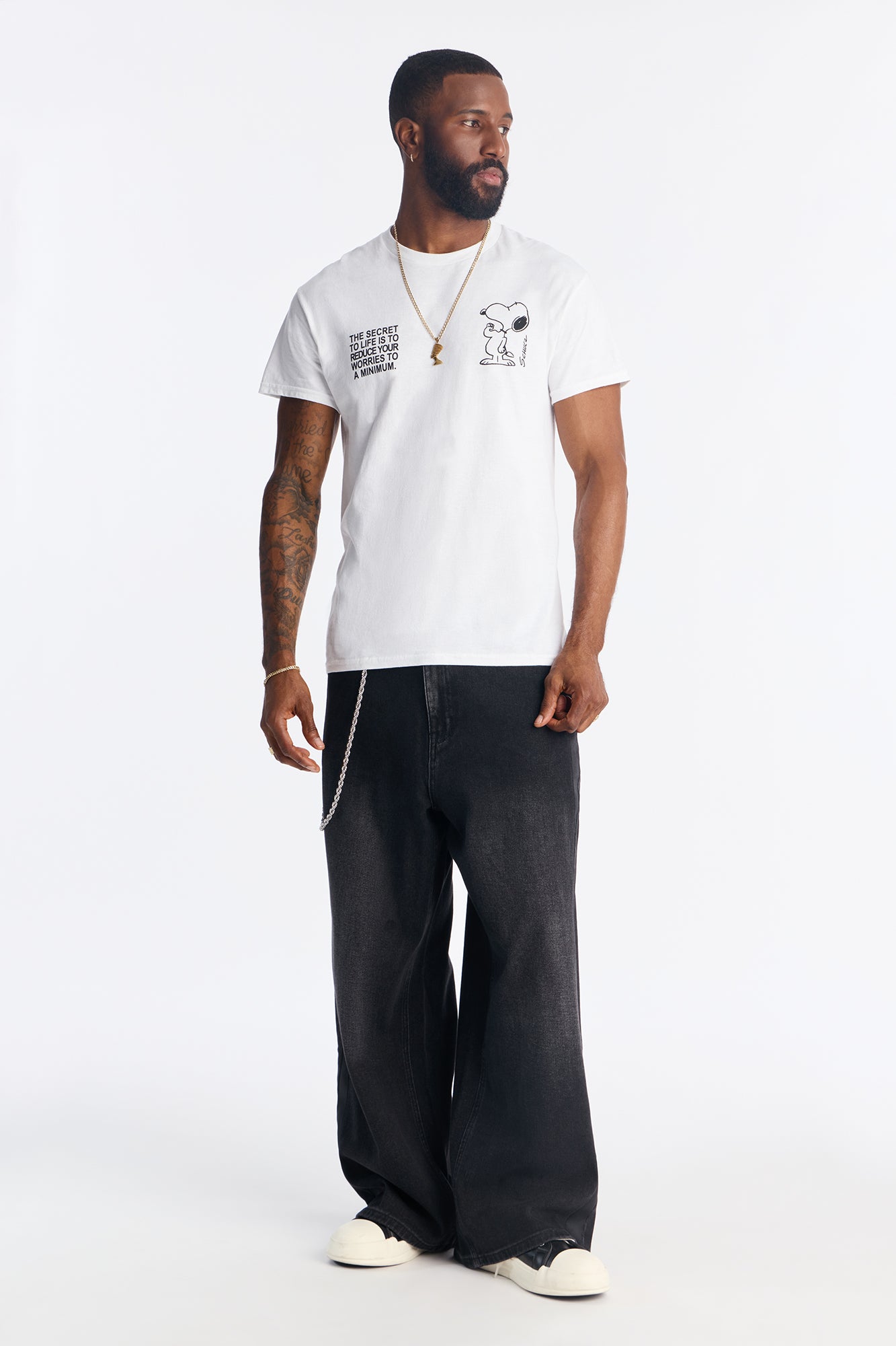 Snoopy Dawg Rhinestone Short Sleeve Tee - White