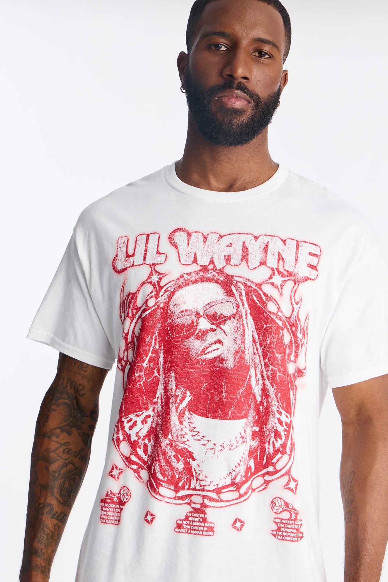 Lil Wayne Red Print Graphic Short Sleeve Tee - White
