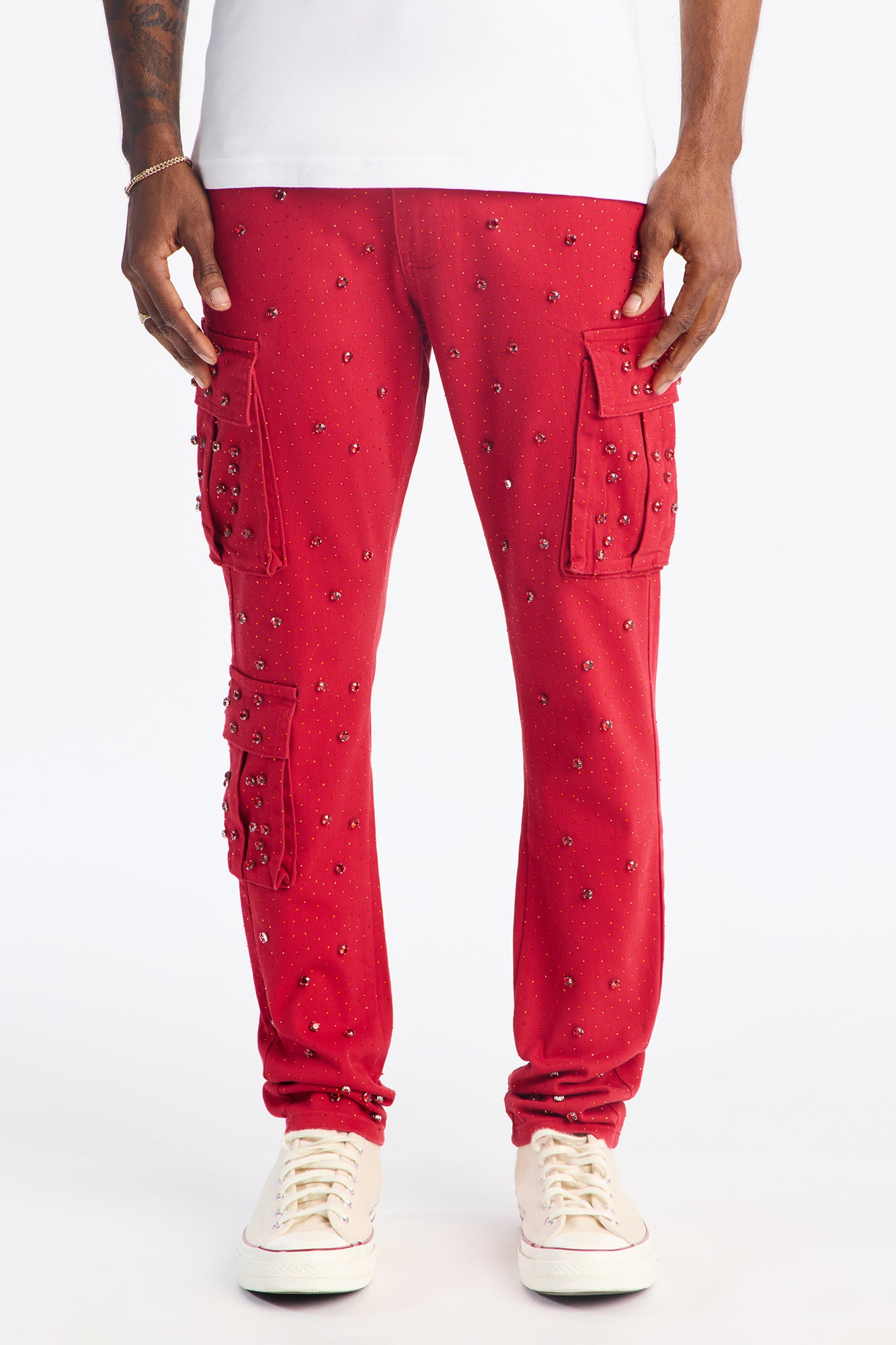 Skinny Prosperity Drip Embellished Pant - Red