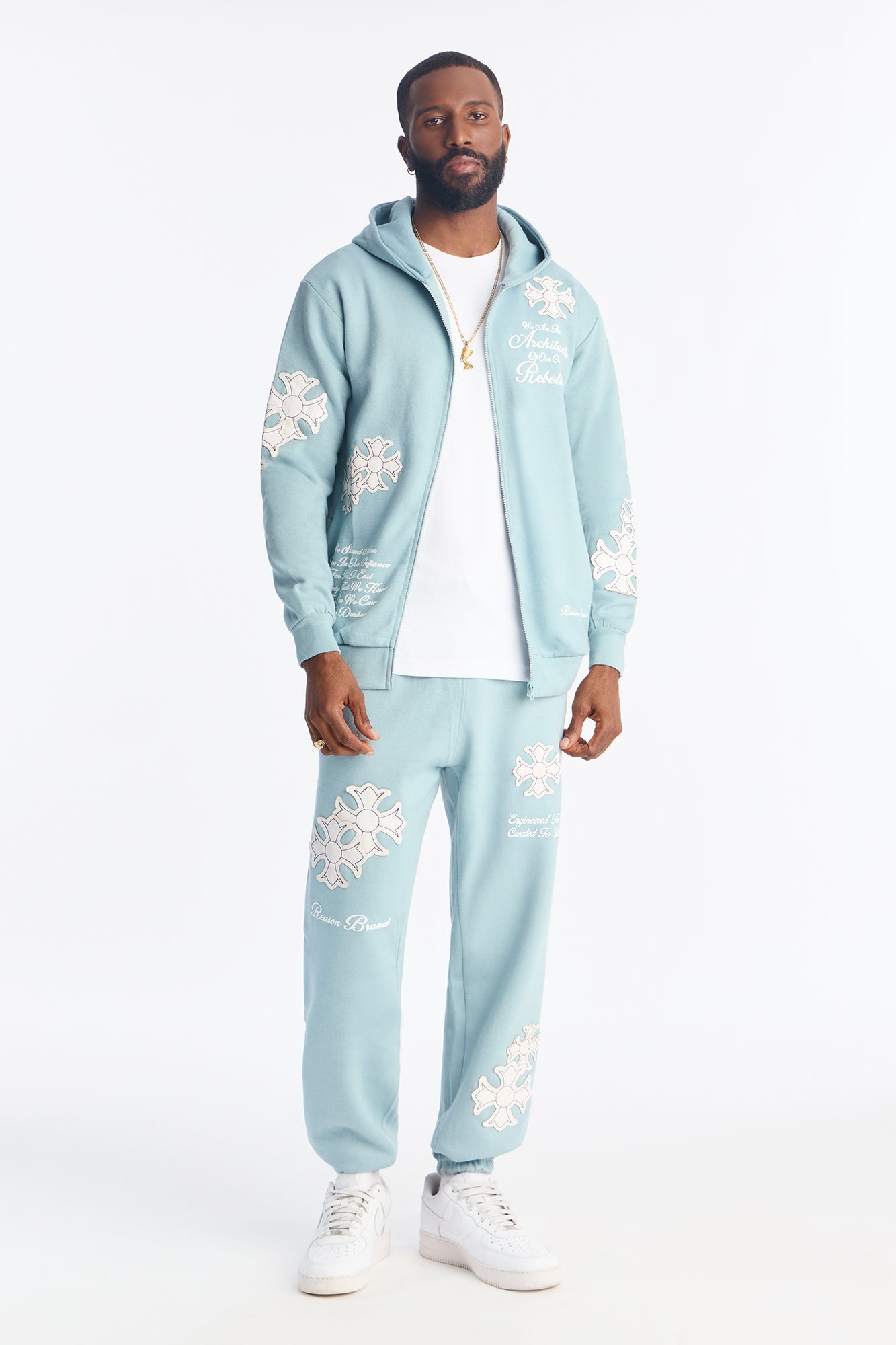 Rebellion Cross Applique Jogger - Light Blue