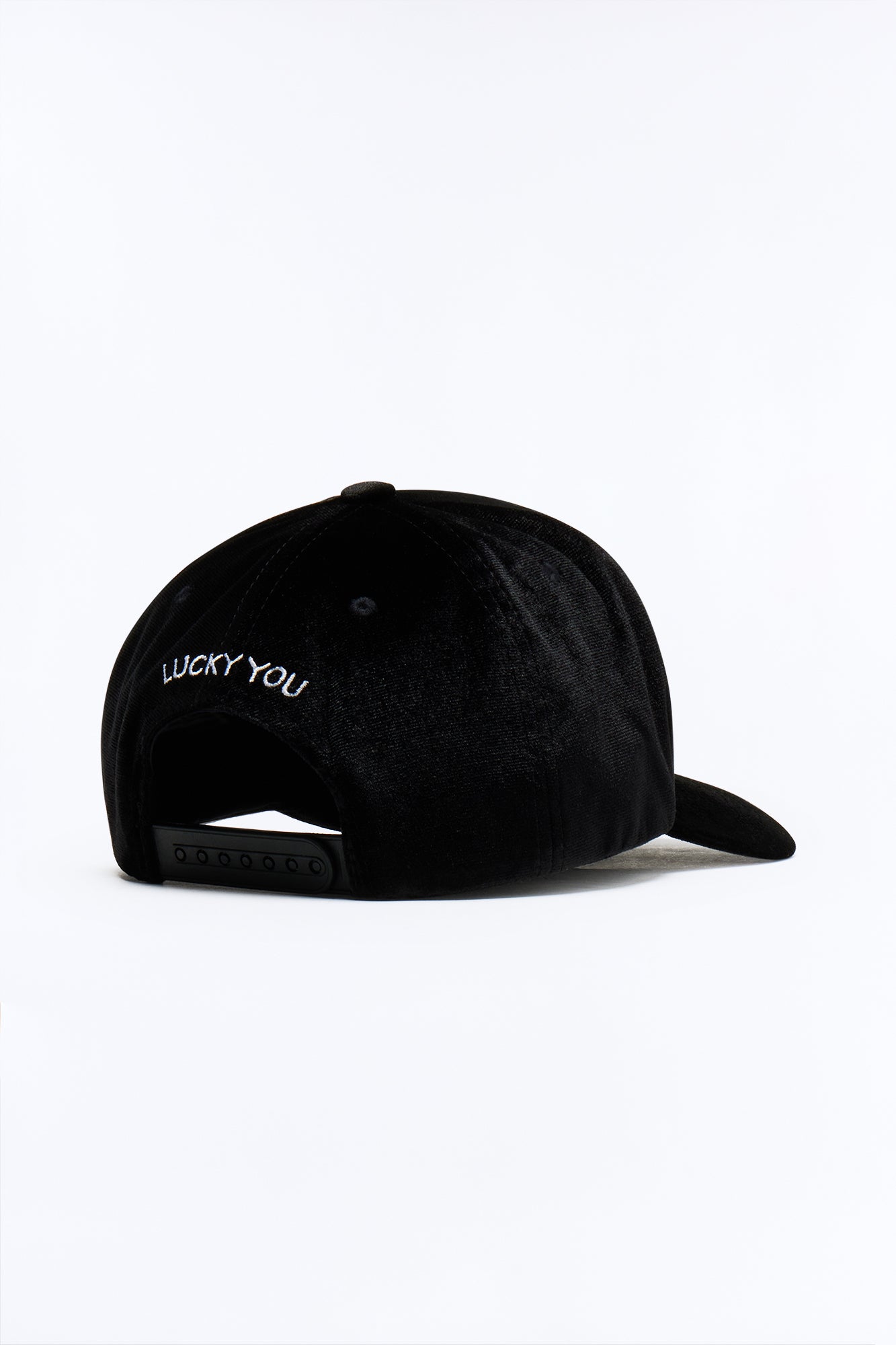 Lucky You Structured Velvet Snapback Hat - Black