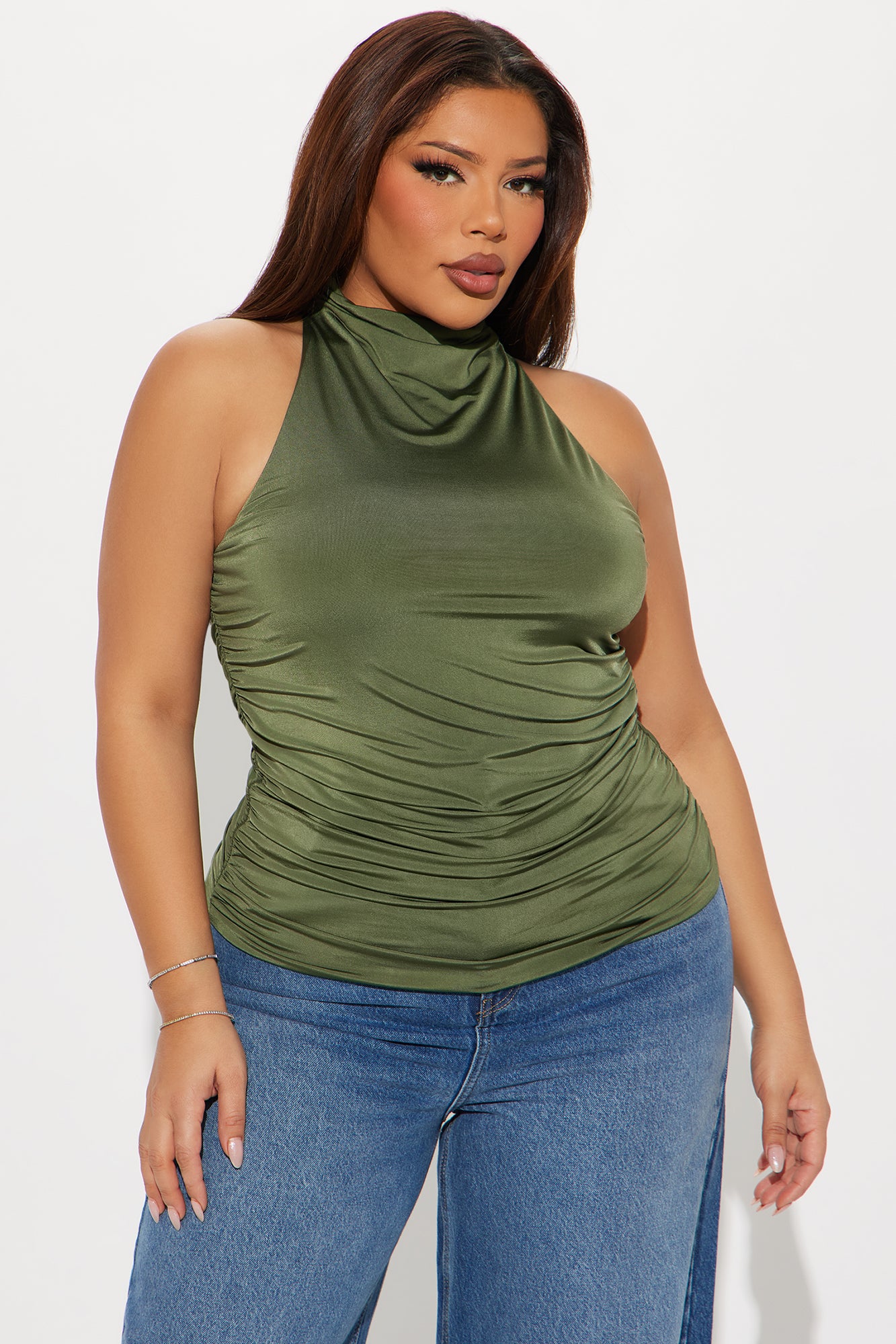 Eliana High Neck Top - Olive