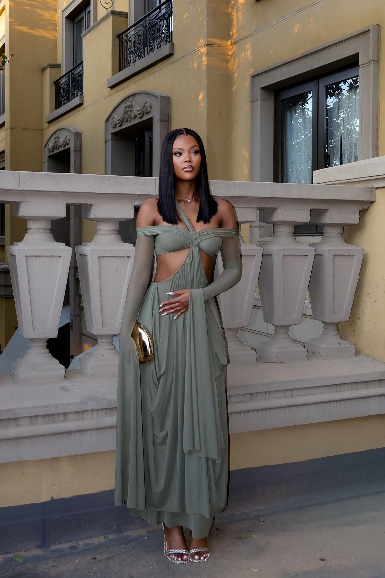 Alora Mesh Maxi Dress - Olive