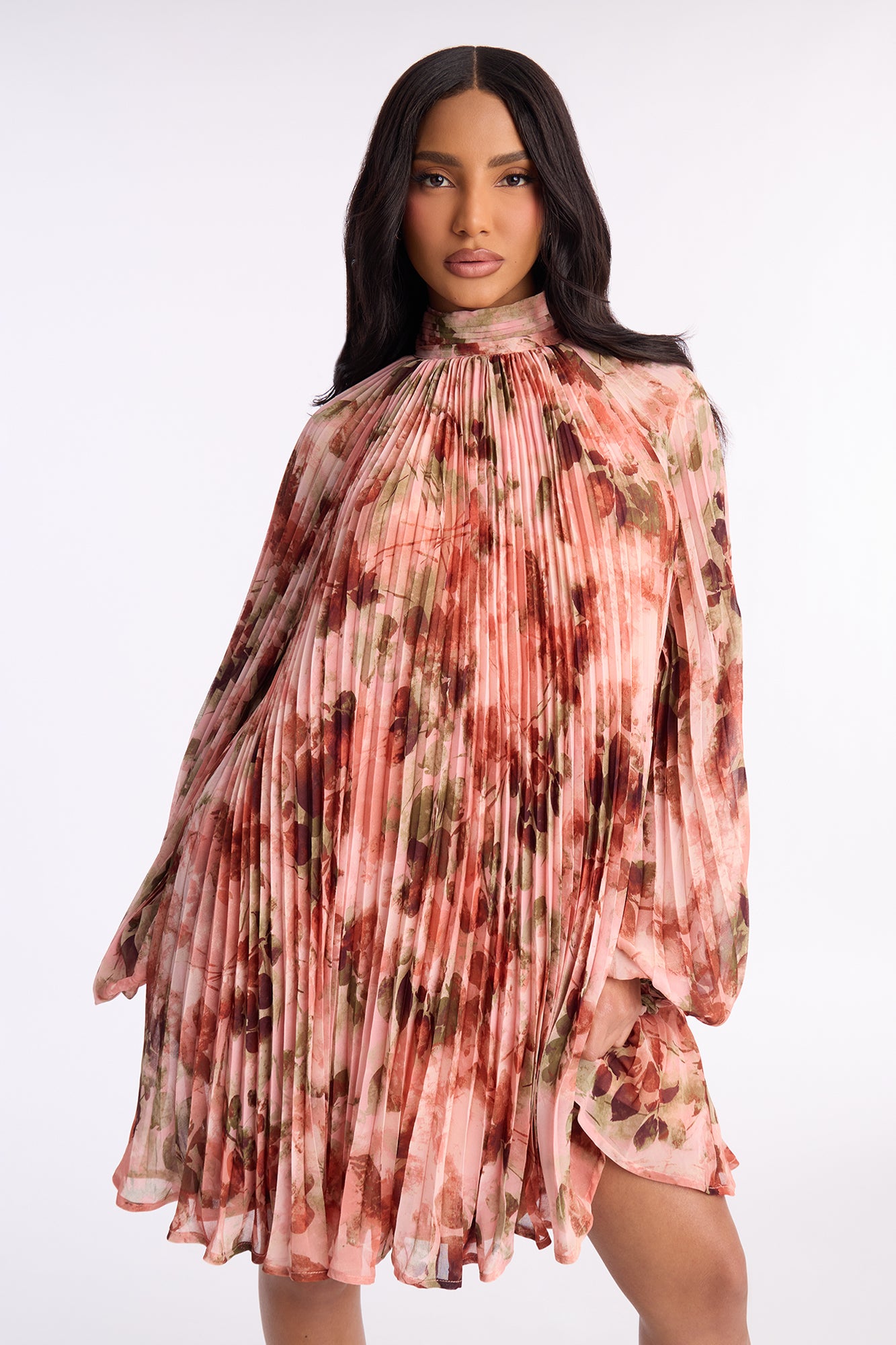 Piper Pleated Chiffon Mini Dress - Pink/combo