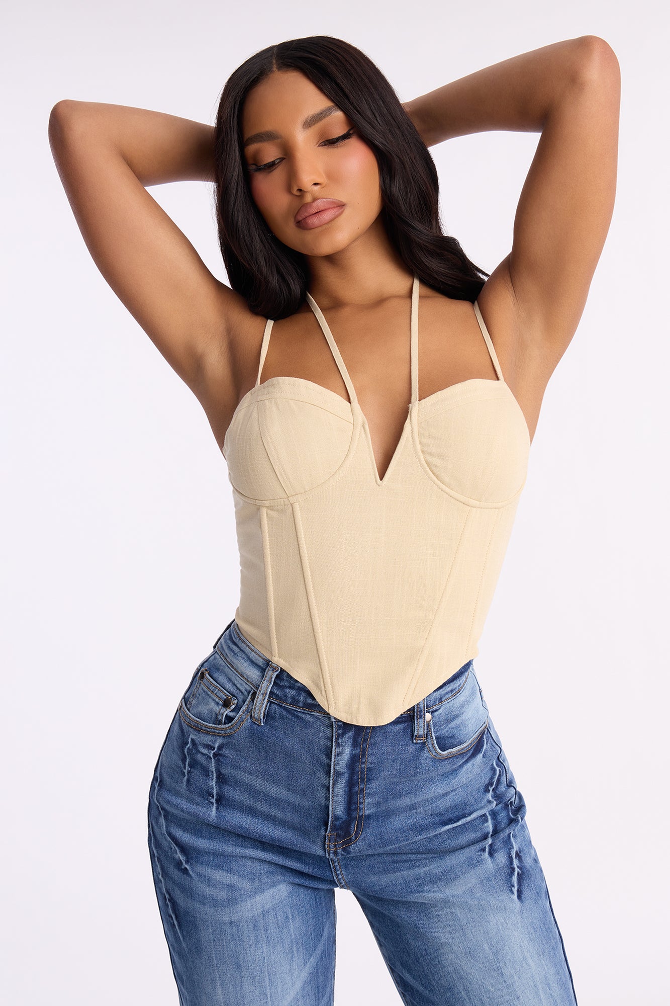 Tell Me A Secret Linen Corset Top - Stone