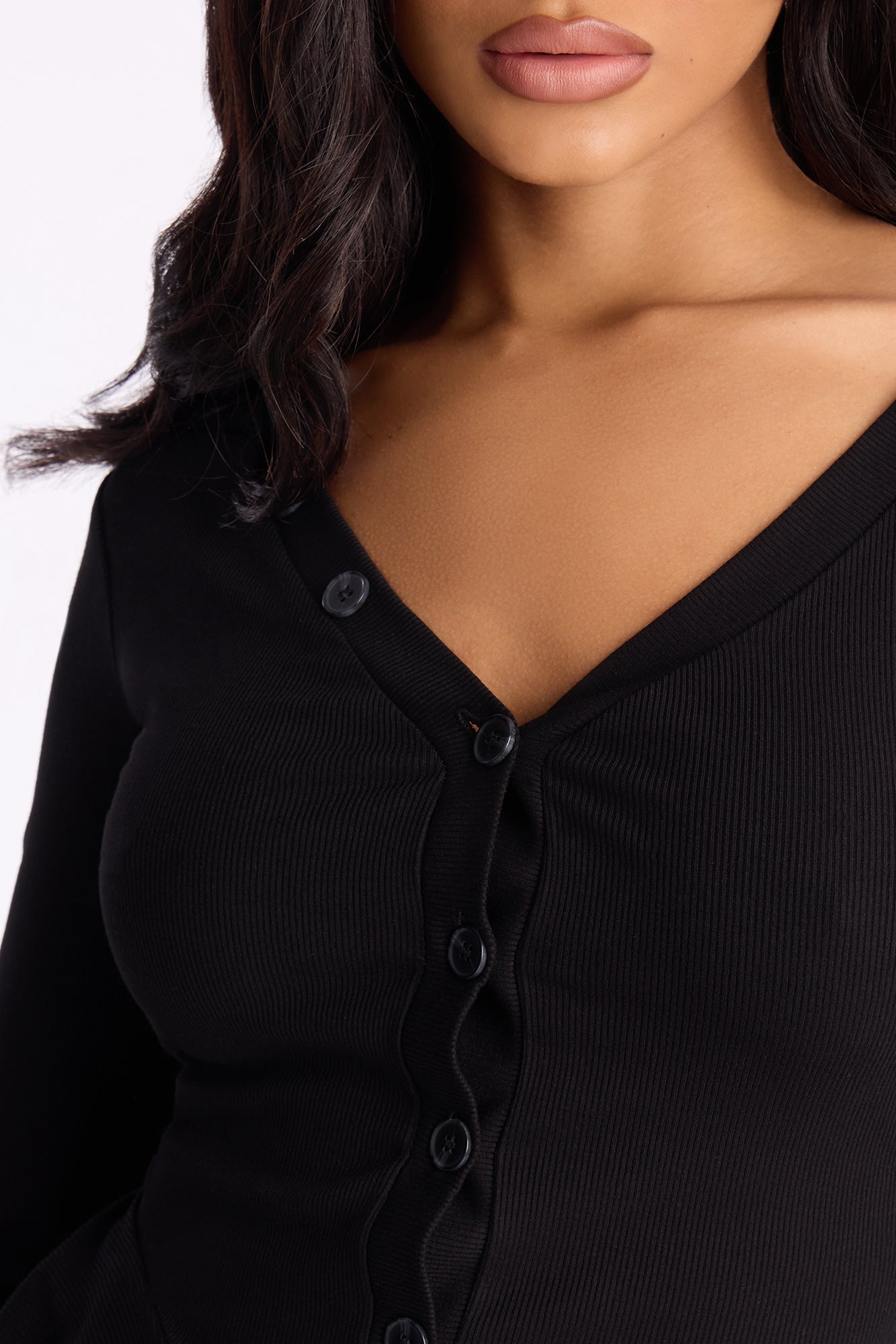 Arrow Long Sleeve Button Up Top - Black