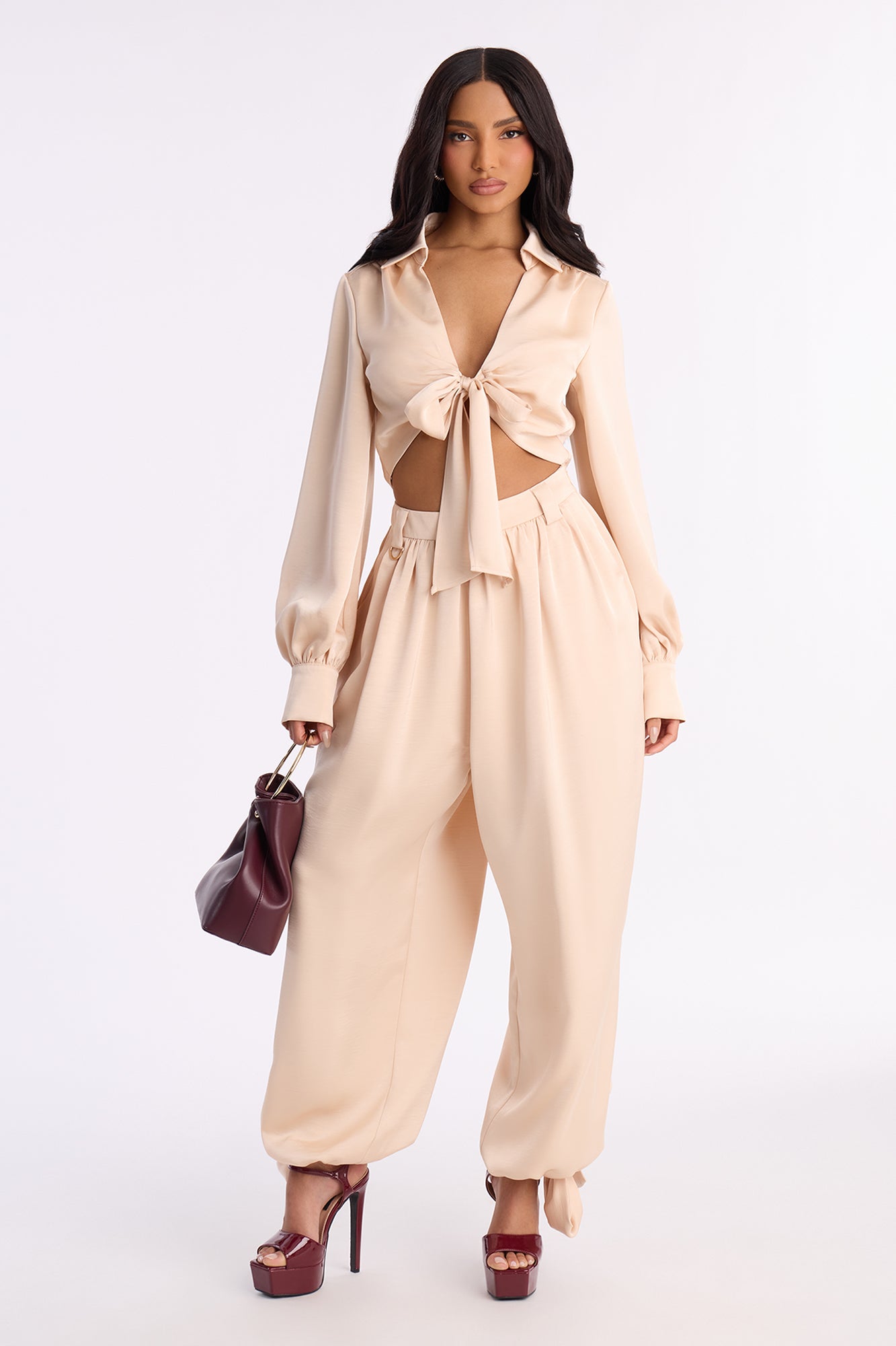 Michelle Satin Balloon Pant Set - Champagne
