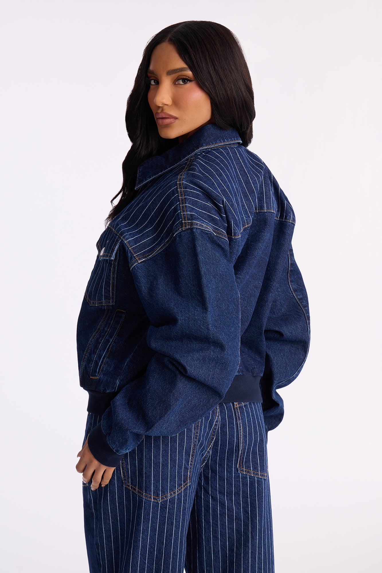 Legendary Striped Denim Jacket - Dark Wash