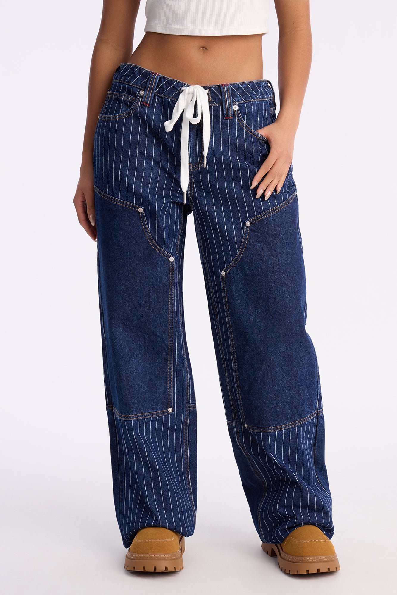 Legendary Striped Tie Waist Jeans - Dark Wash