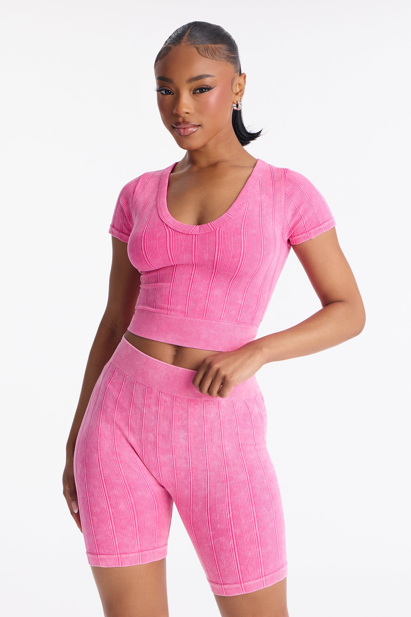 Alisha Seamless Biker Short Set - Fuchsia