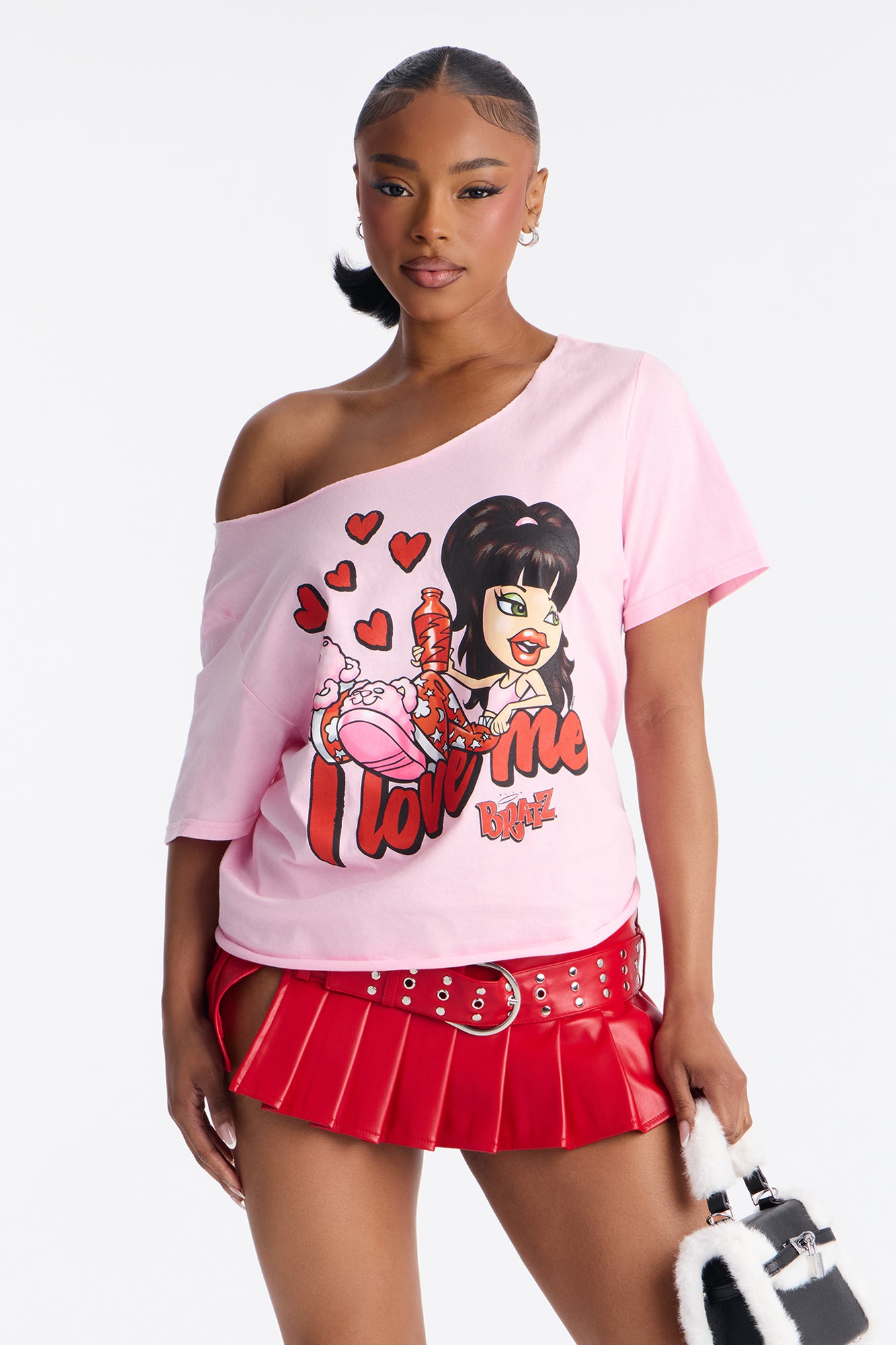 Bratz I Love Me Off Shoulder Tee - Light Pink
