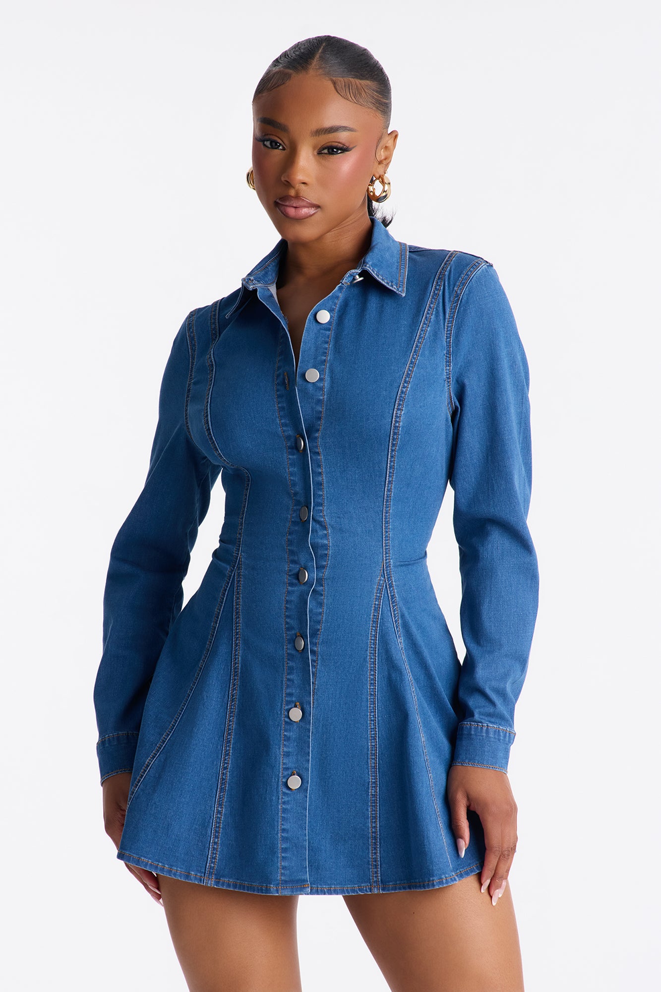 Jessi Long Sleeve Denim Mini Dress - Denim