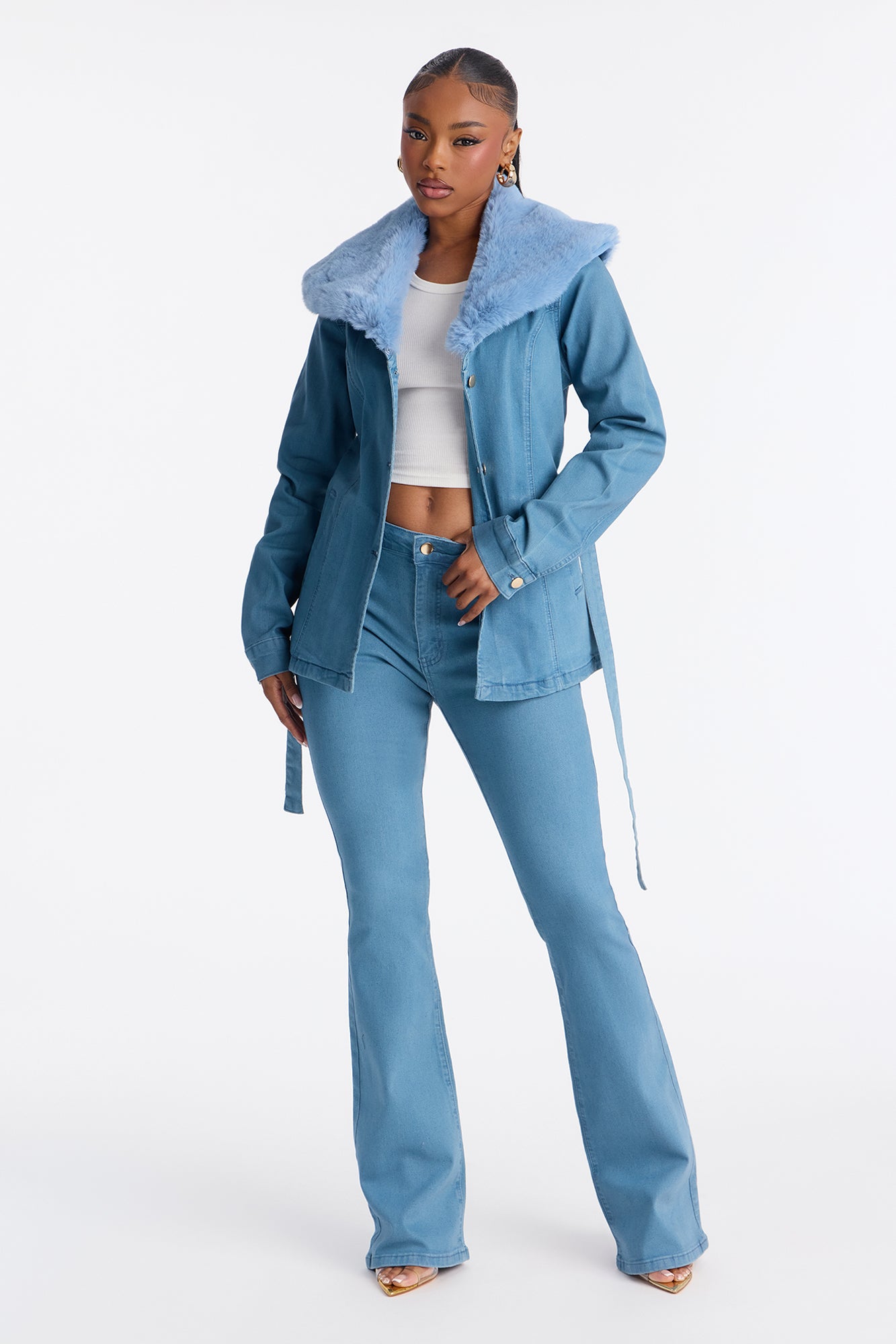 Annecy Coated Denim Flare Jeans - Teal