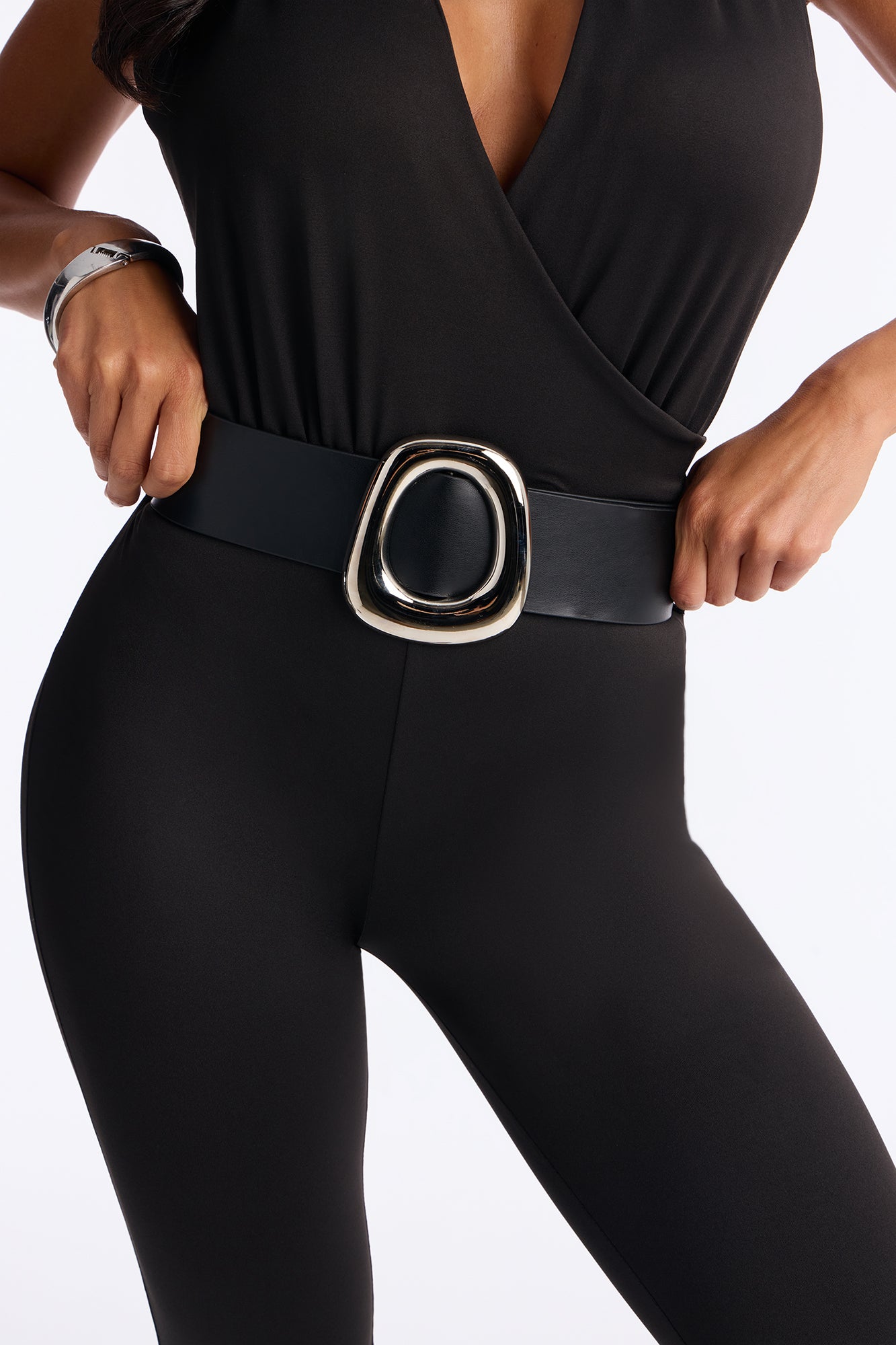 Marla Backless Belted Capri Catsuit - Black