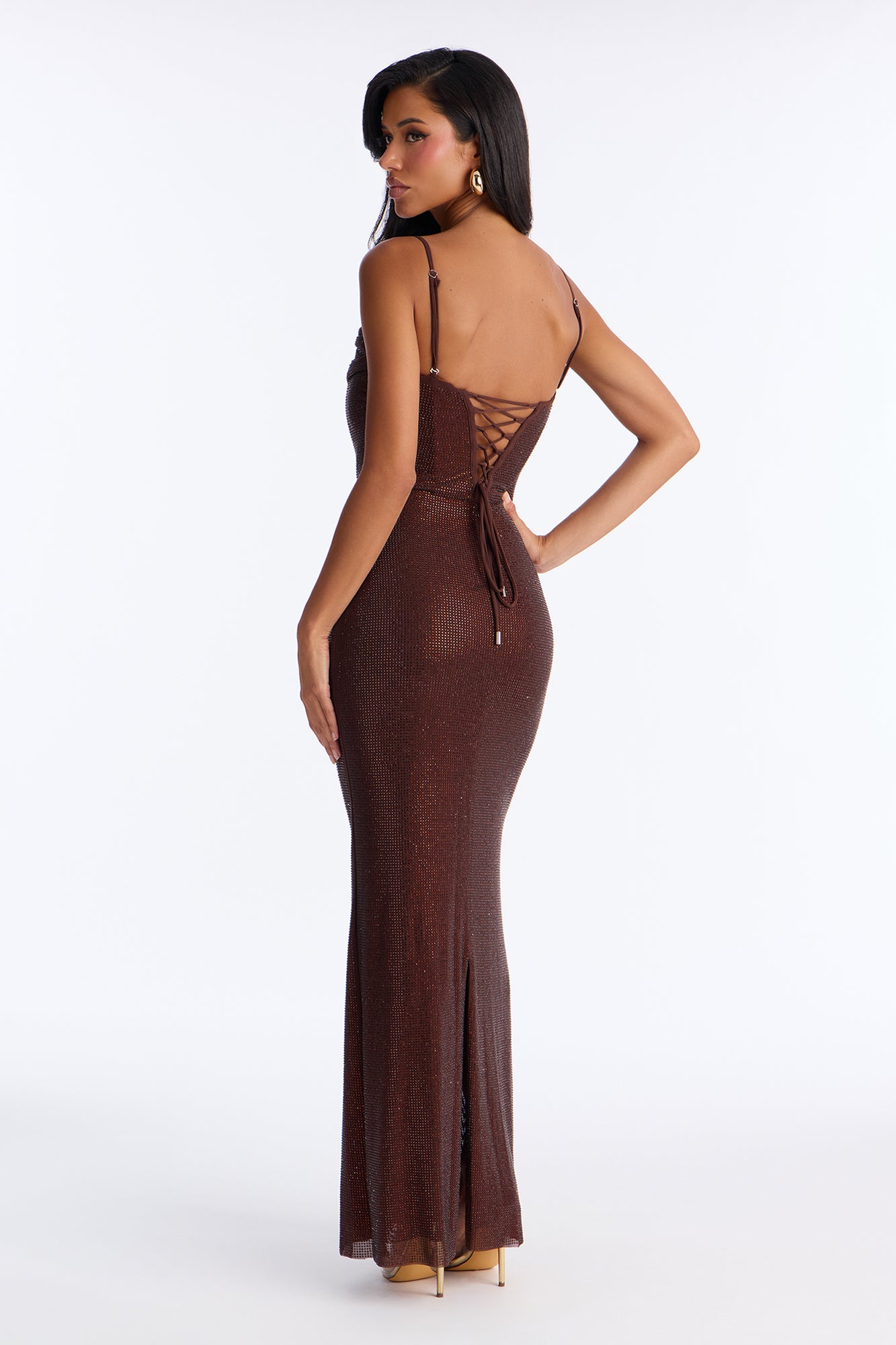 Radiant Fantasy Rhinestone Gown - Chocolate
