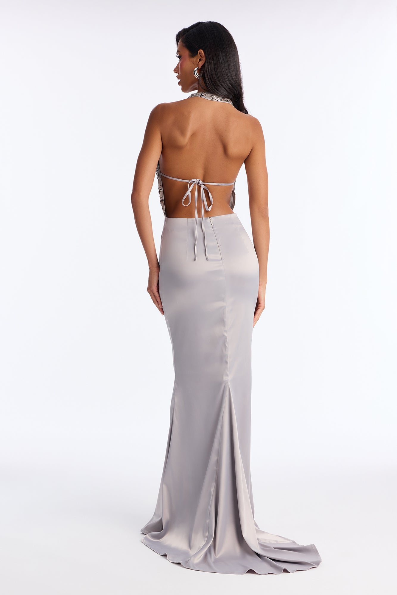 Revina Sequin Satin Gown - Silver
