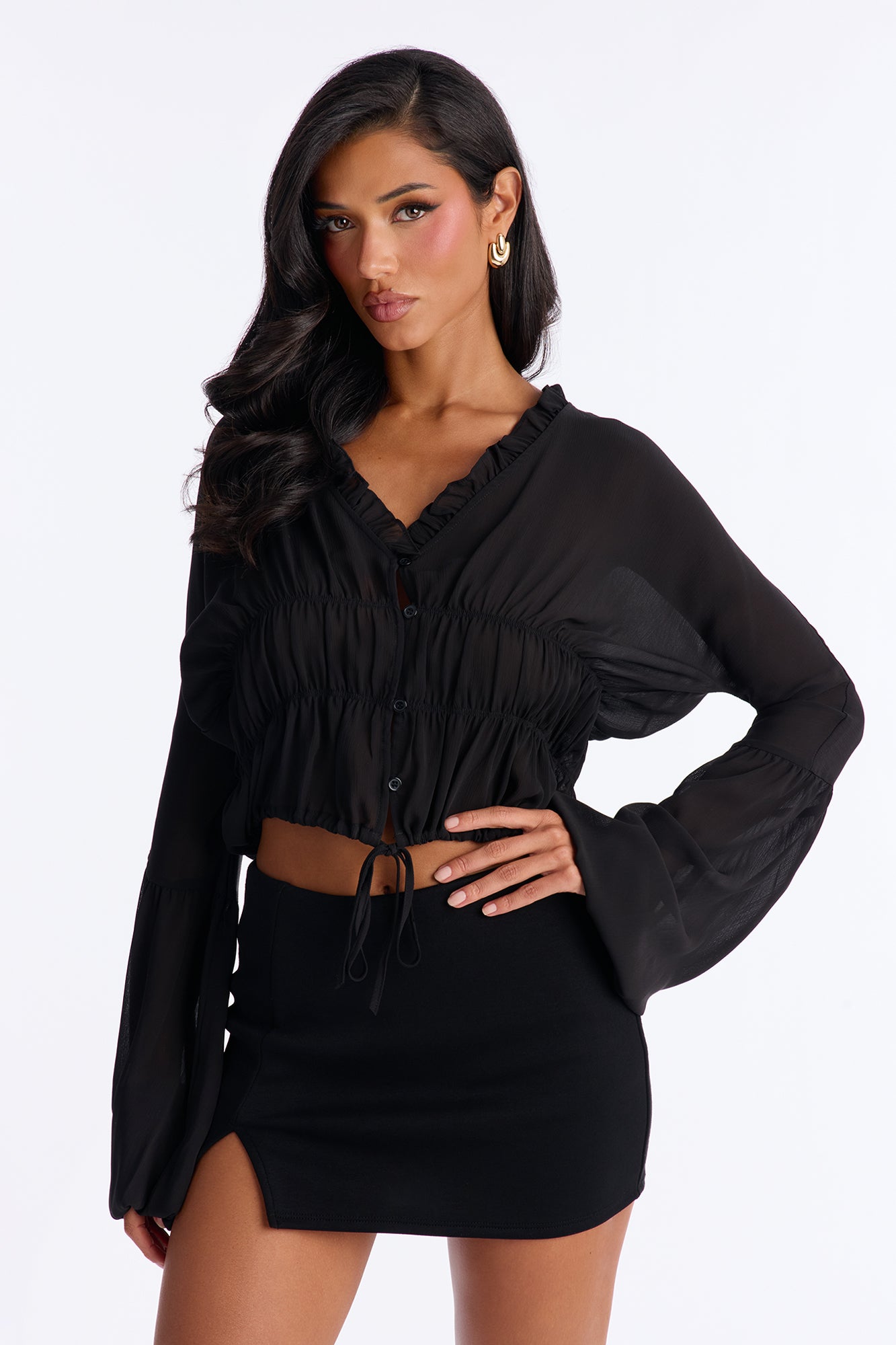 Let Them Stare Ruched Top - Black