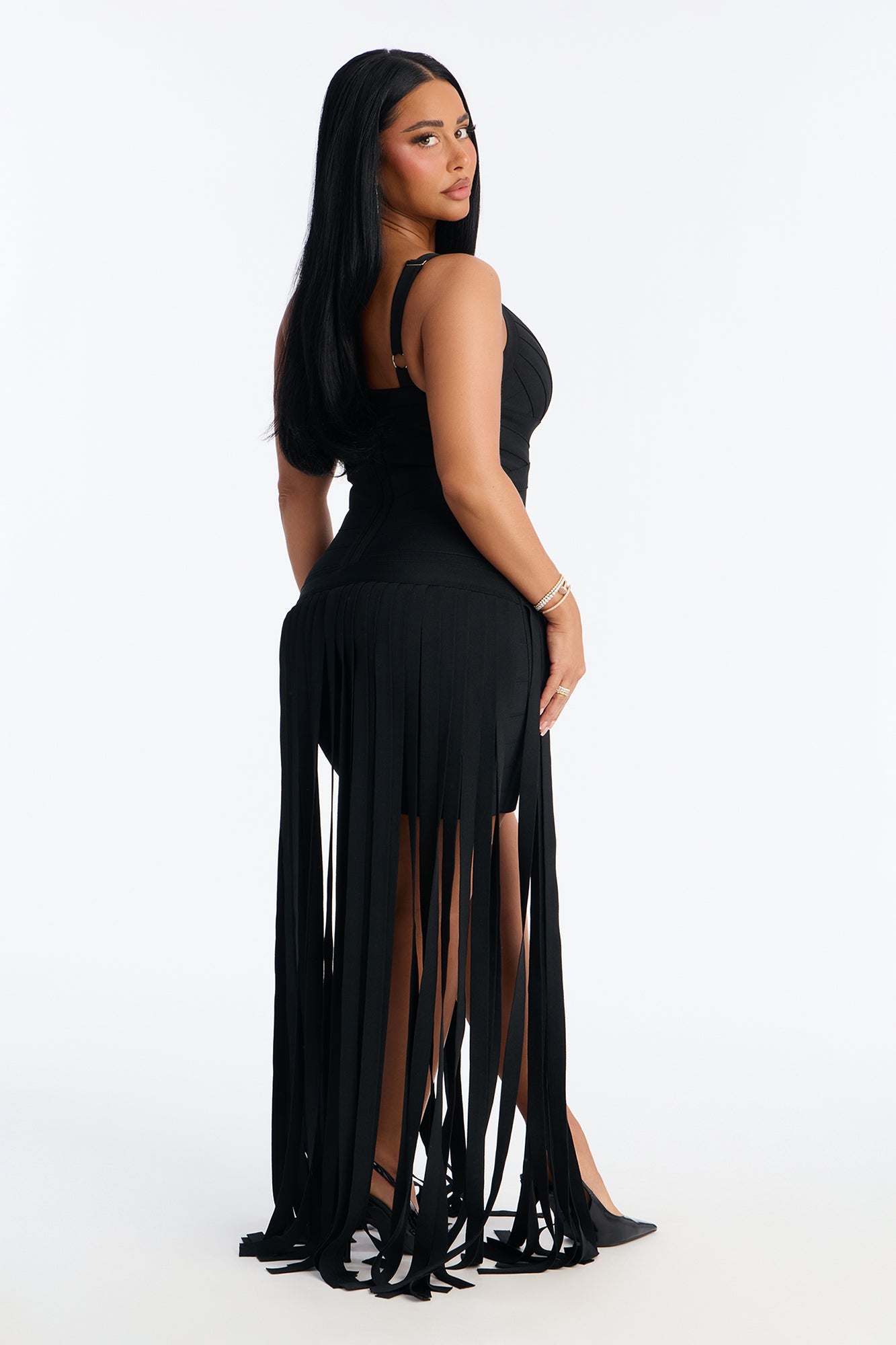 Forever Fierce Fringe Bandage Mini Dress - Black