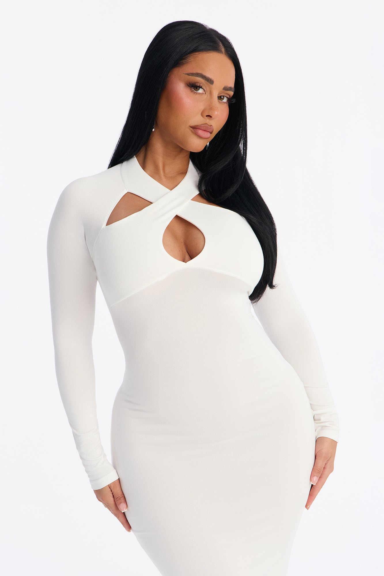 Emily Cross Front Midi Dress - White