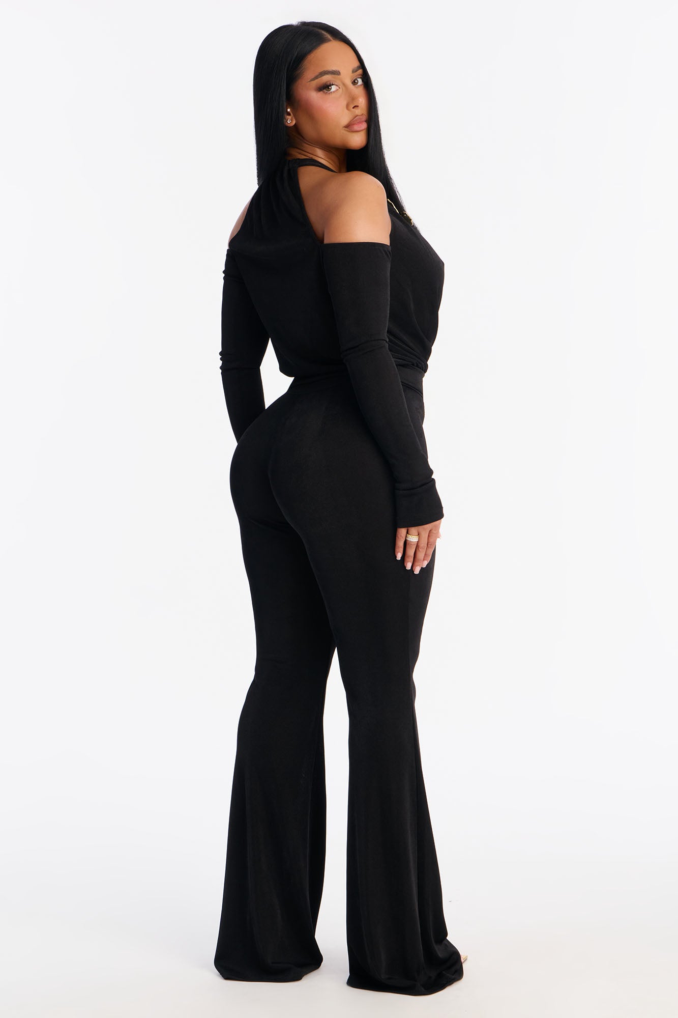 Marysa Cold Shoulder Hardware Pant Set - Black